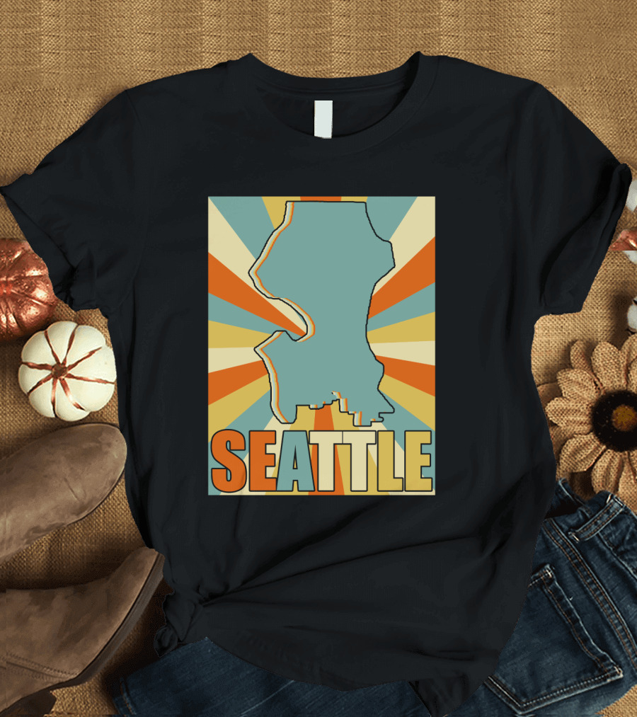 SEATTLE Map Retro Style Burst Background T-Shirt