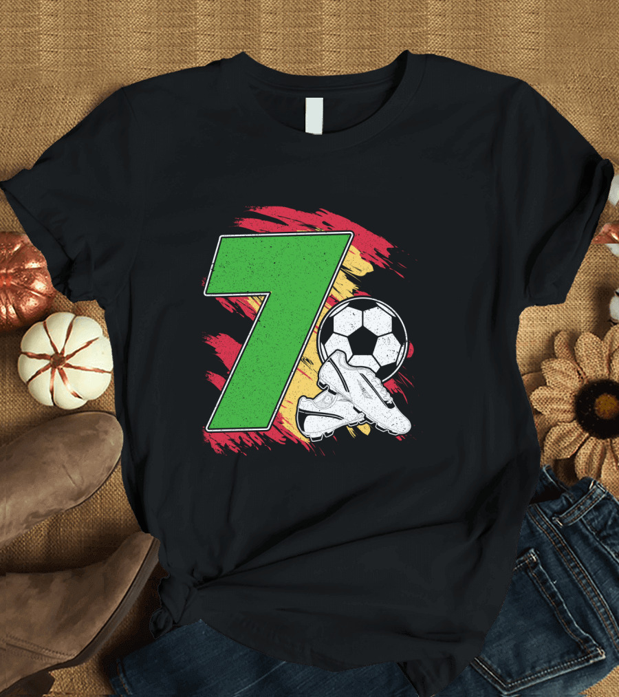 Kinder Geburtstag 7 Jahre Fußball Schuhe Deutschland Flagge Ball T-Shirt