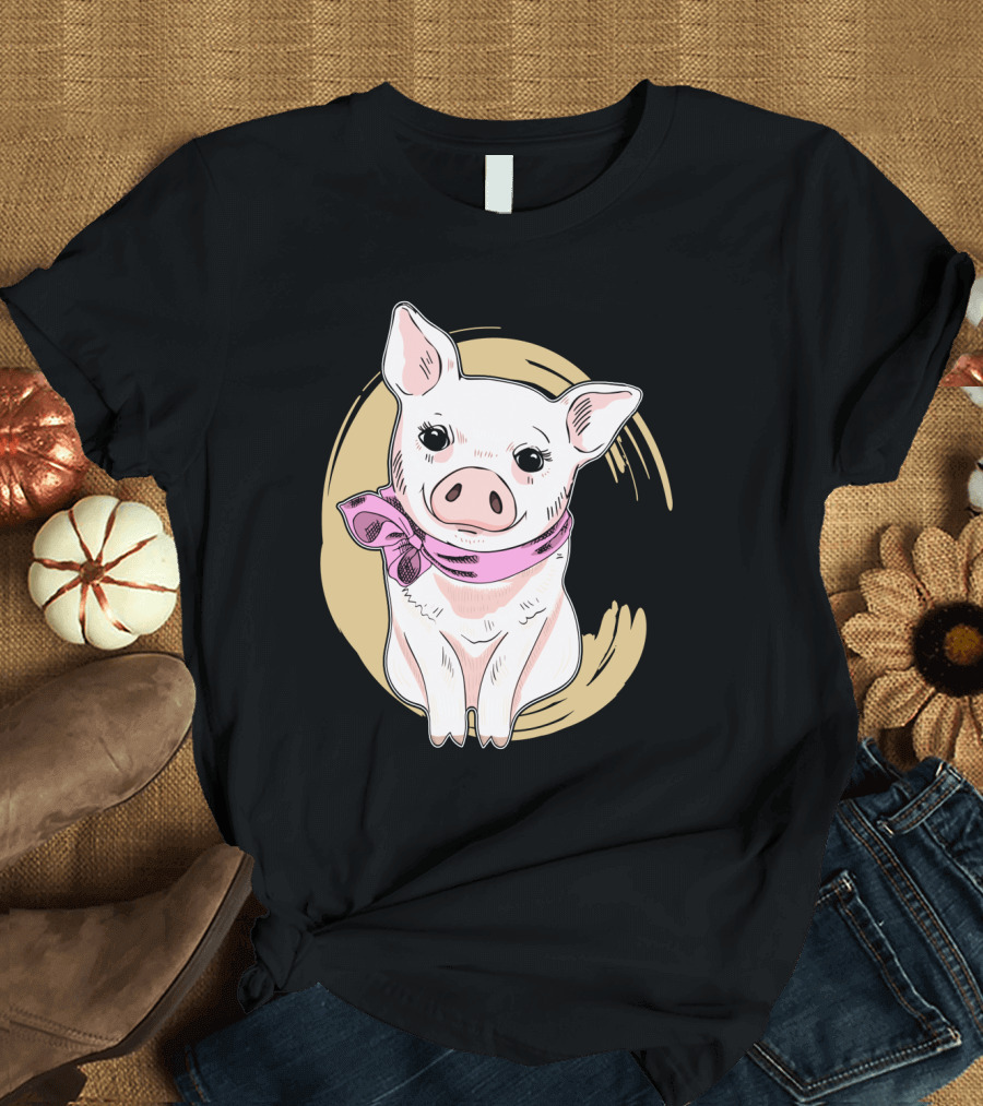 Funny Pig Wearing Pink Scarf T-Shirt