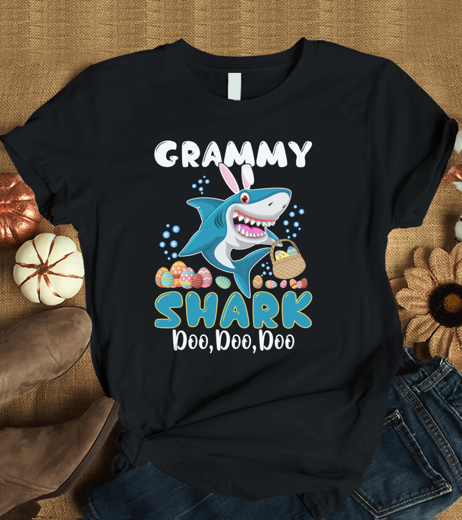 Grammy Shark Doo Doo Doo Bunny Ear Easter Egg Hunt T-Shirt