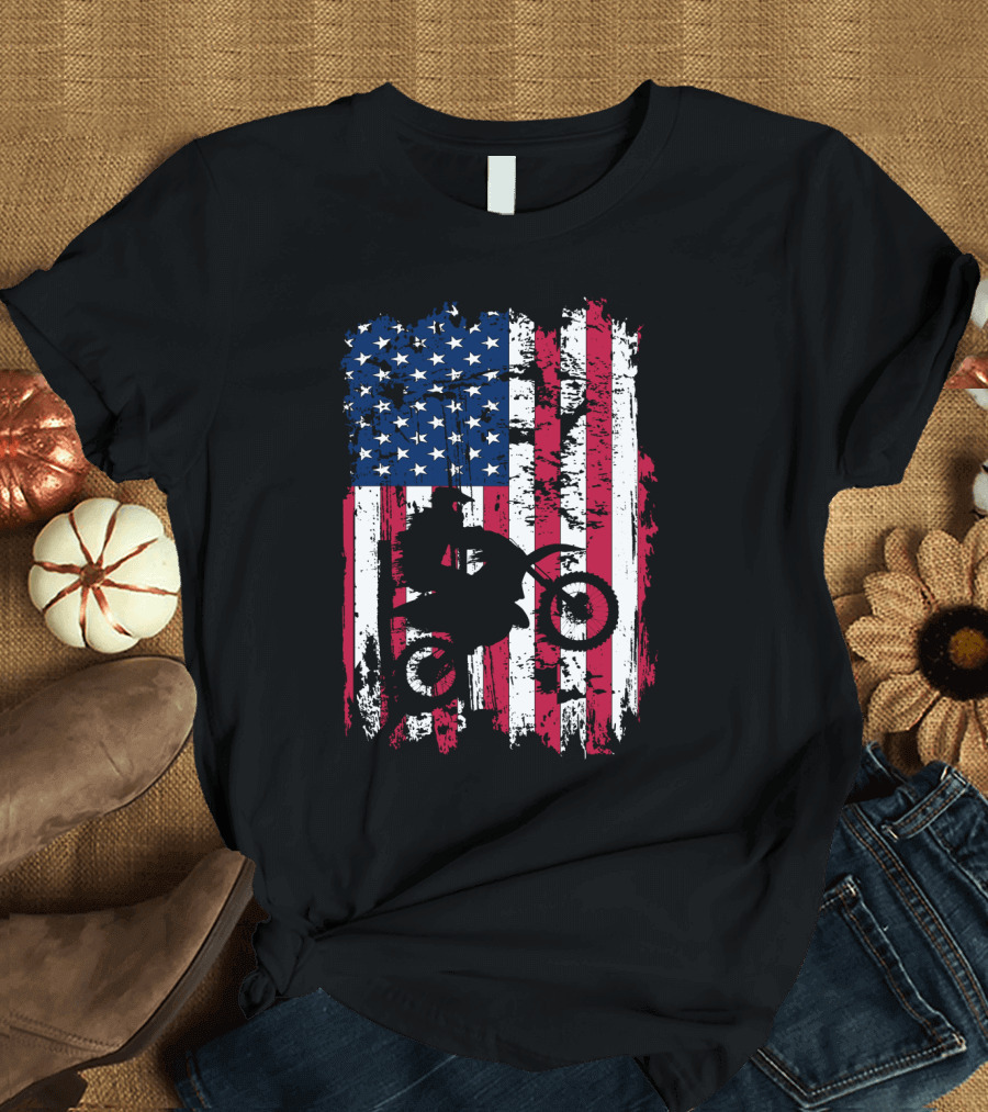 Motorcross Vintage American Flag Dirt Biking MotoX Racing T-Shirt