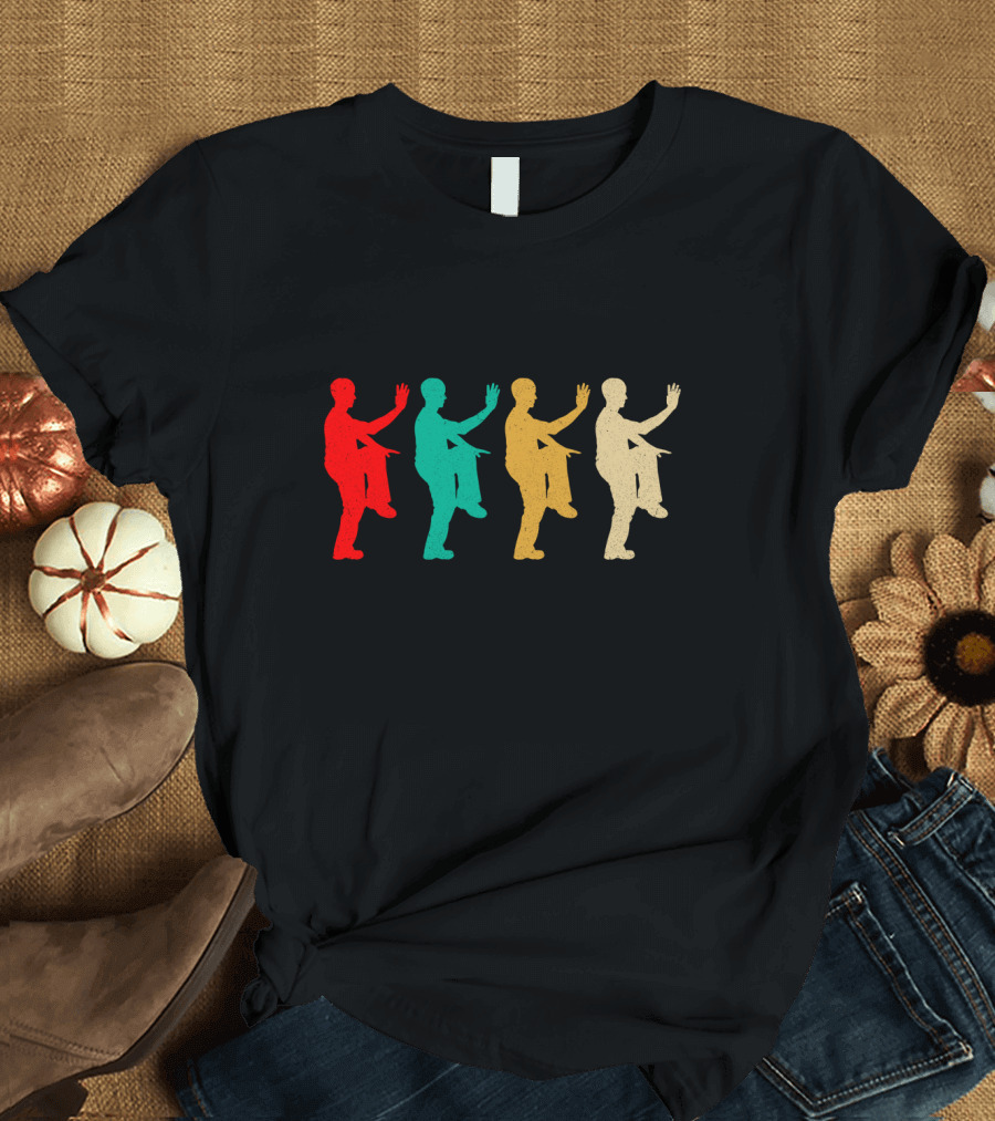 Vintage Kung Fu Fighting Silhouettes in Retro Colors T-Shirt