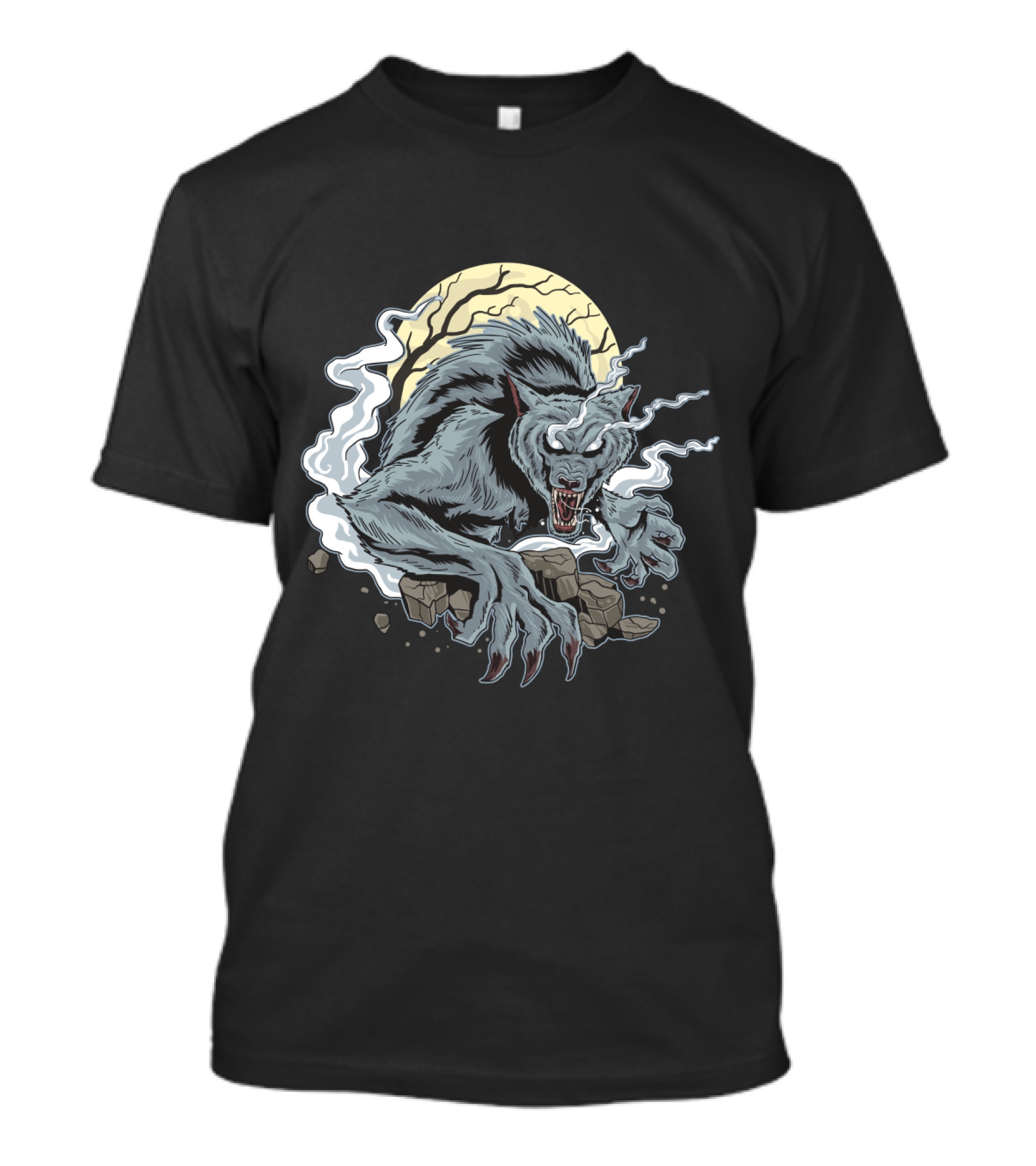 Spooky Horror Wolf Full Moon Creature With Claws And Smoke T-Shirt