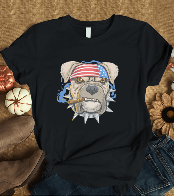 T-Shirt: Pit Bull Dog American Punk Head Spiked Collar Patriotic Bandana Cigar T-Shirt Pit Bull Dog American Punk Head Spiked Collar Patriotic Bandana Cigar T-Shirt