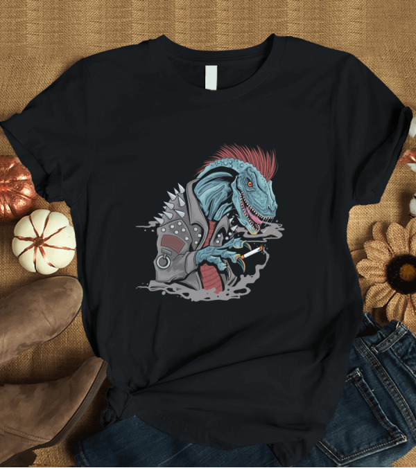 T-Shirt: Punk Dinosaur with Spiked Jacket and Mohawk T-Shirt Punk Dinosaur with Spiked Jacket and Mohawk T-Shirt