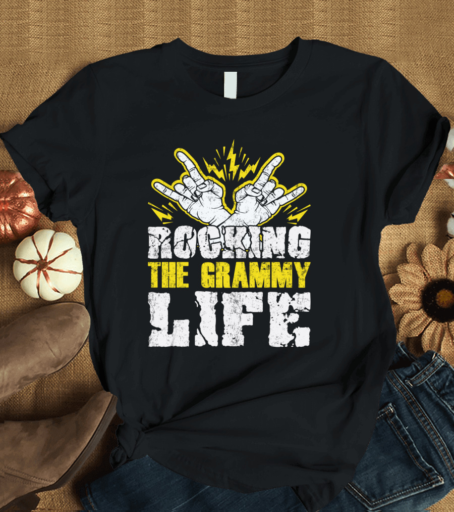 Rocking the Grammy Life with Vibrant Hand Gestures and Energetic Lightning Elements T-Shirt