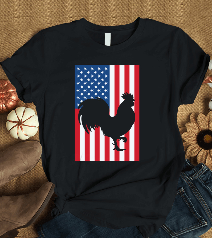 USA American Flag Rooster Silhouette T-Shirt