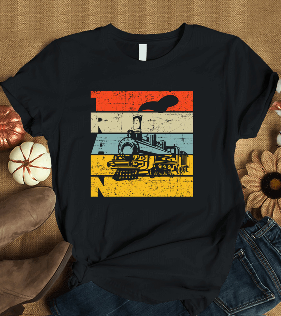 Vintage Train Retro Steam Locomotive Stripes T-Shirt