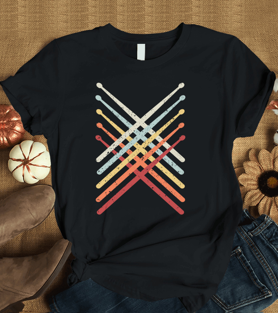 Retro Vintage Drummer Multicolor Drumsticks T-Shirt