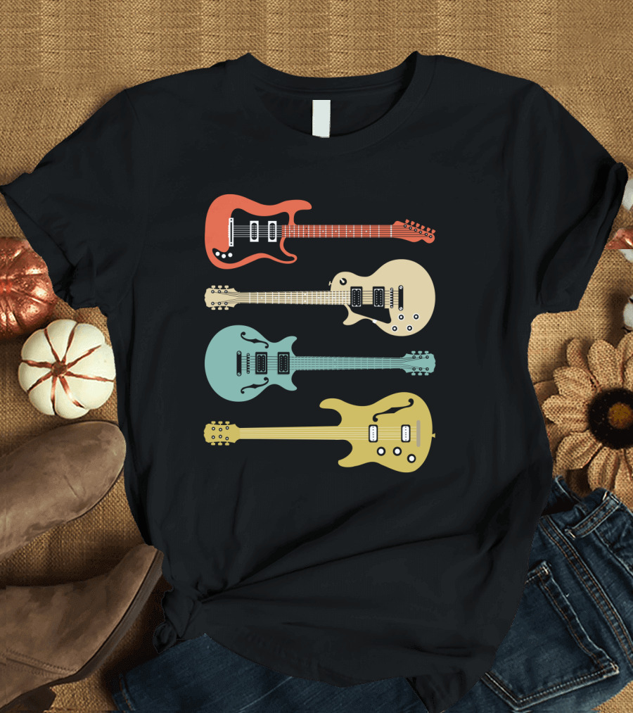 Vintage Bass Guitar Colorful Electric Guitars Collection T-Shirt