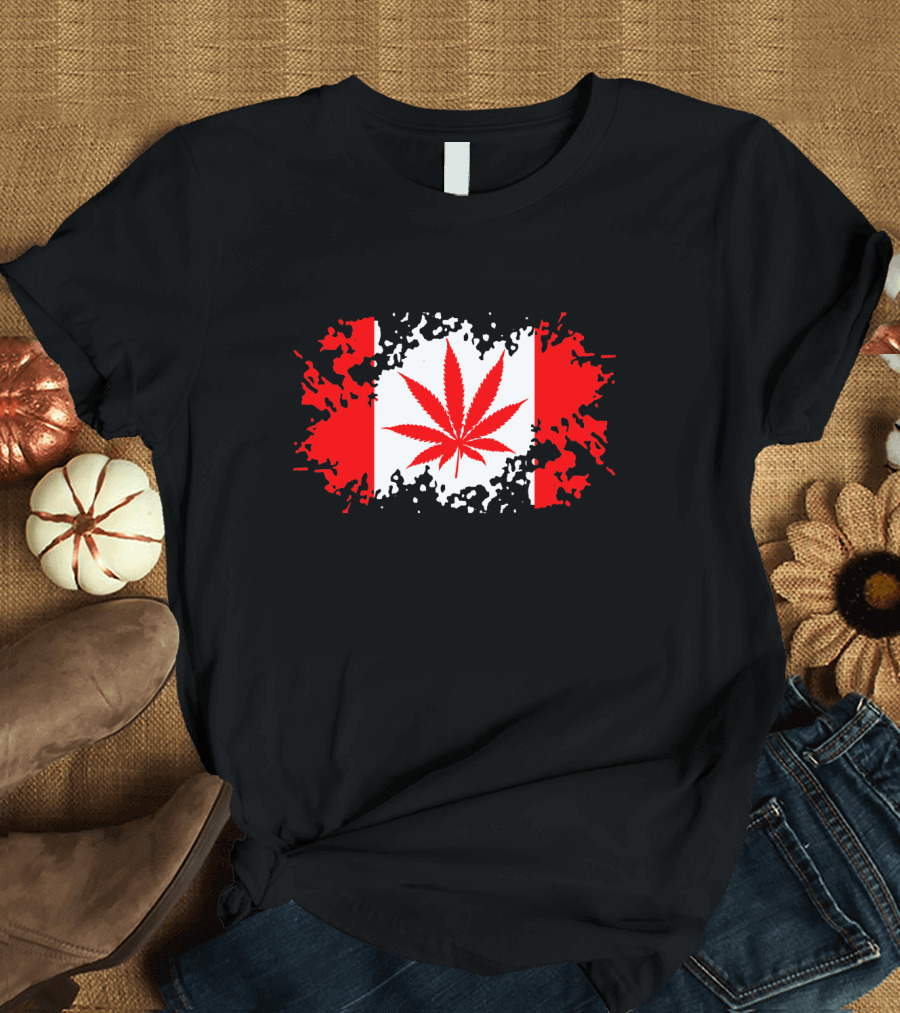 Funny Canadian Flag with Marijuana Leaf Maple T-Shirt