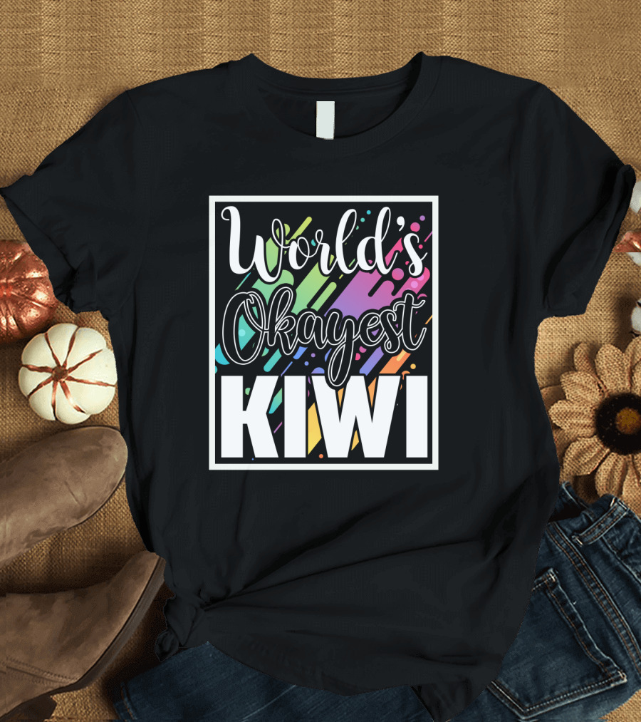 World's Okayest Kiwi Colorful Rainbow Stripes T-Shirt