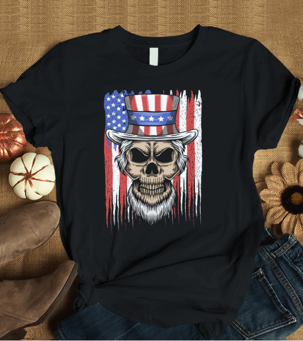 T-Shirt: Skull Uncle Sam American Flag Hat T-Shirt Skull Uncle Sam American Flag Hat T-Shirt