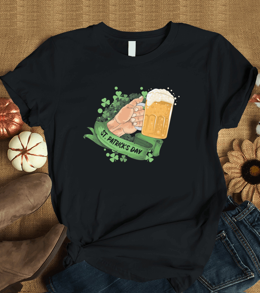 St Patrick's Day Big Beer with Shamrocks and Banner T-Shirt
