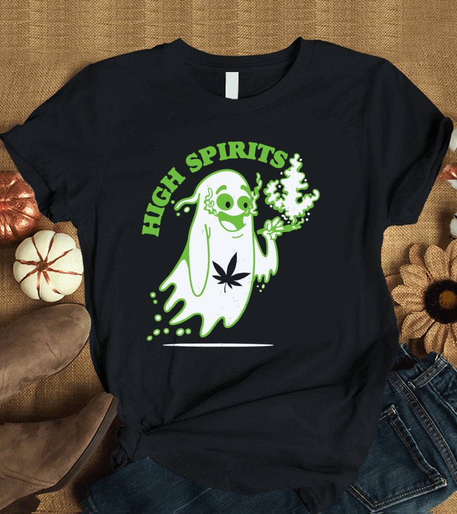 High Spirits Funny Halloween Marijuana CBD Weed Smokers Stoners and Pothead T-Shirt