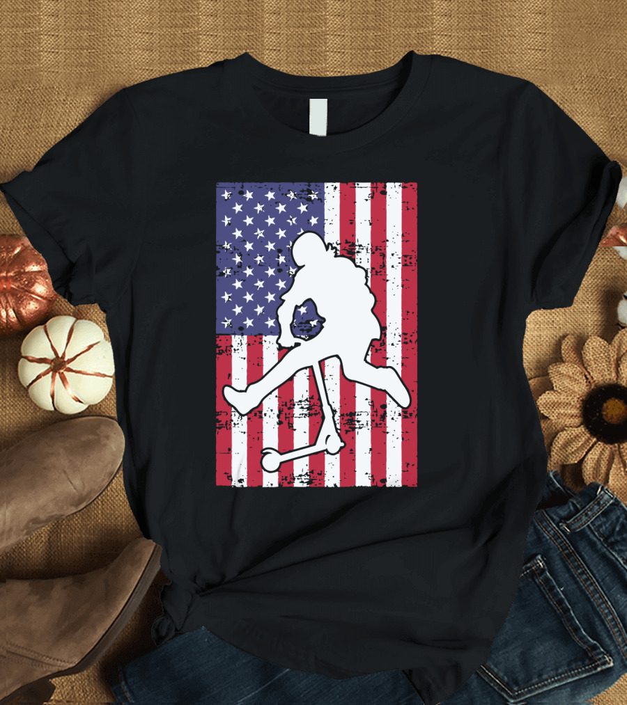 Stunt Scooter Trick with American Flag Background Competition T-Shirt