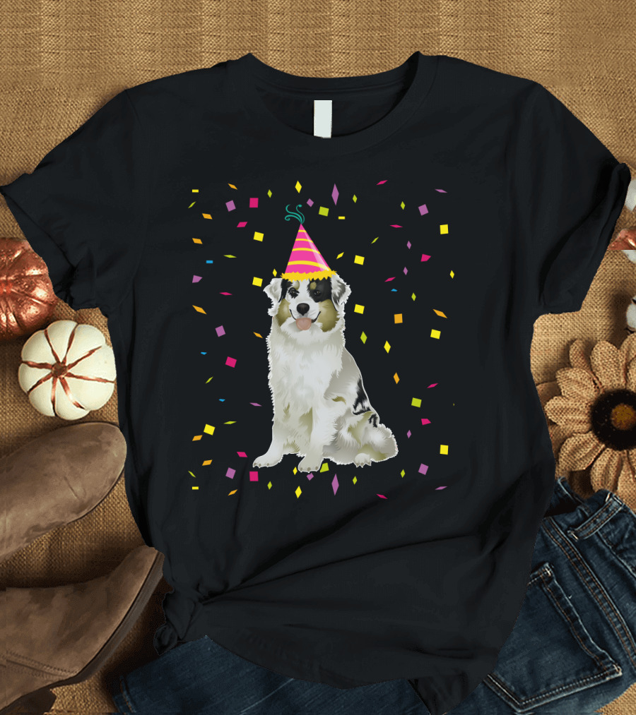 Funny Australian Shepherd Dog Birthday Party Confetti T-Shirt