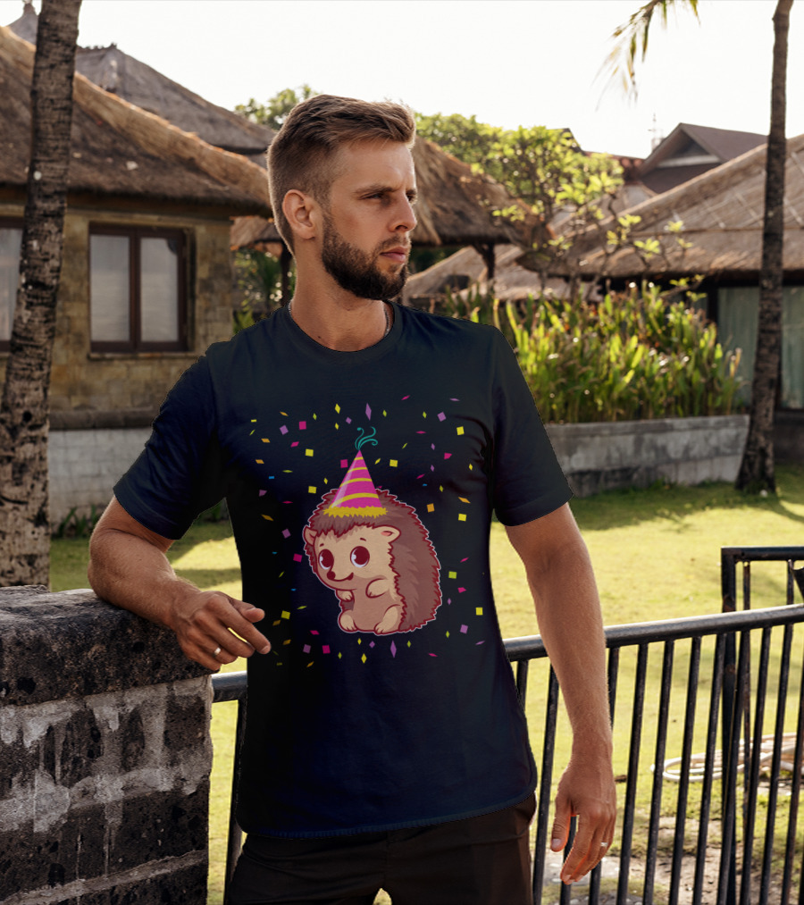 Hedgehog Party Confetti Celebration Birthday Fun T-Shirt