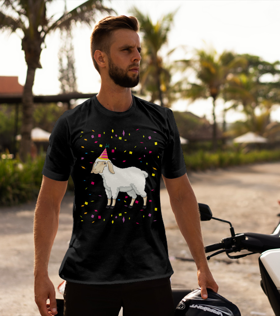 Funny Birthday Sheep With Party Hat And Confetti T-Shirt