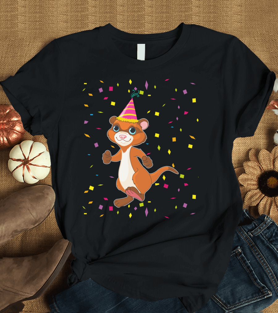 Funny Ferret Birthday Party with Confetti and Hat T-Shirt
