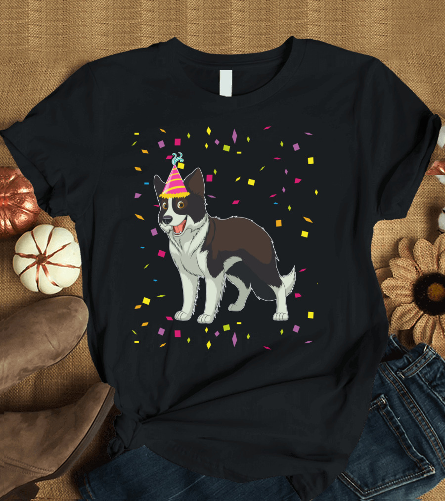 Funny Border Collie Birthday Party Hat Confetti T-Shirt