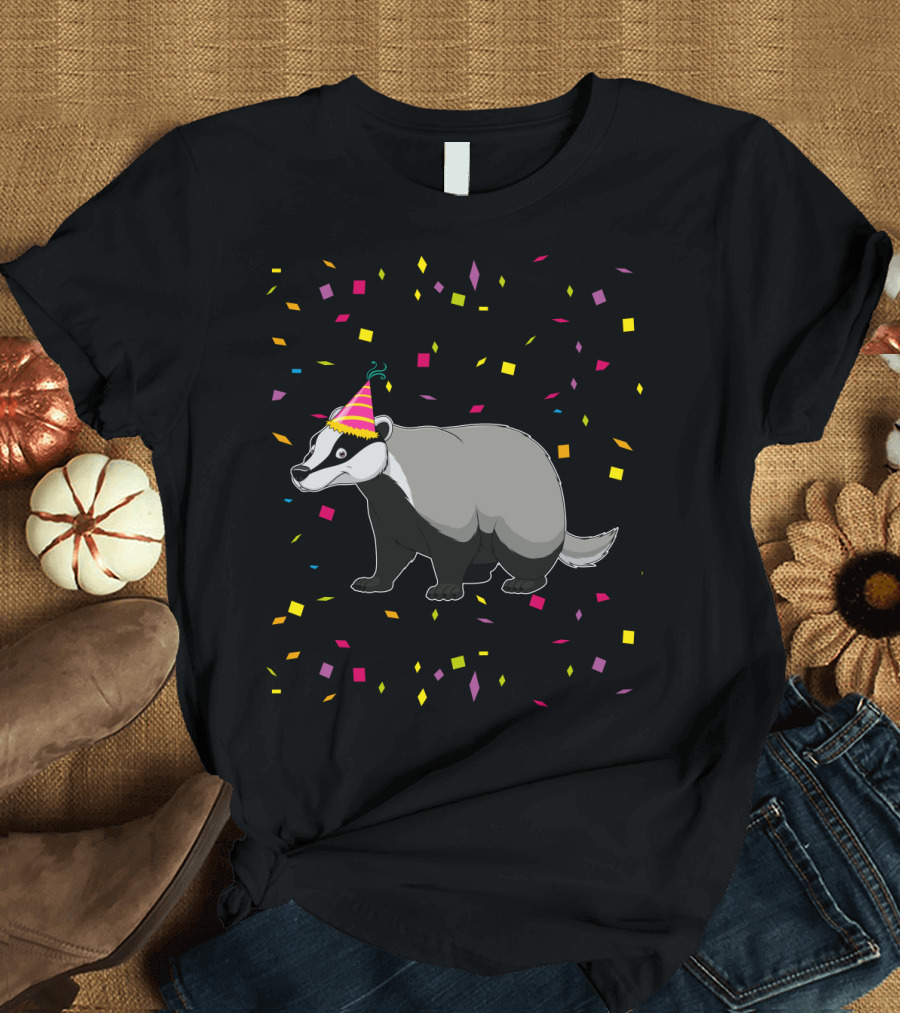 Funny Badger Birthday Party Hat Confetti T-Shirt