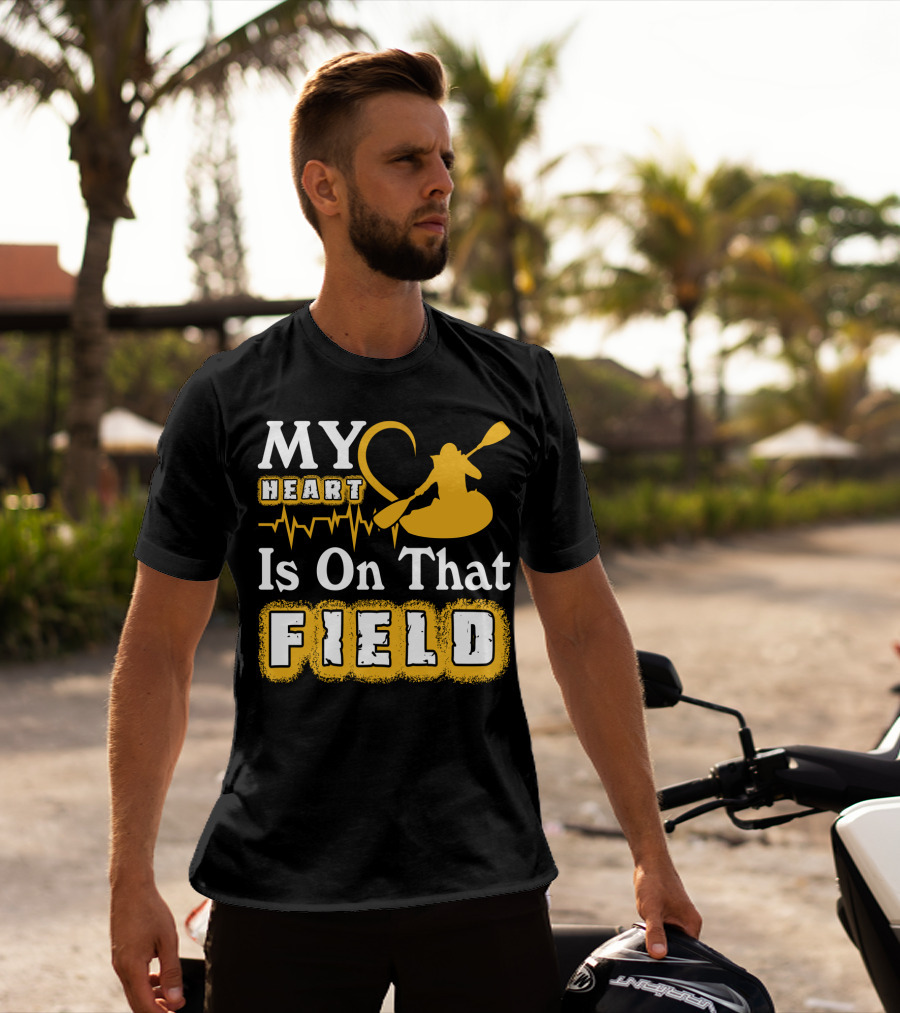 My Heart Is On That Field Kayak Paddle Heartbeat T-Shirt