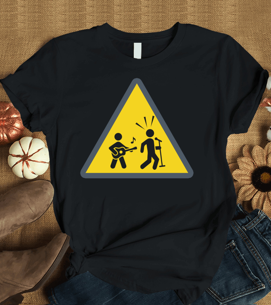 Funny Ukulele Warning Sign with Musical Stick Figures T-Shirt