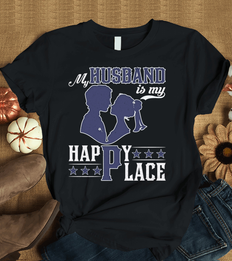 My Husband Is My Happy Place Silhouette Stars T-Shirt