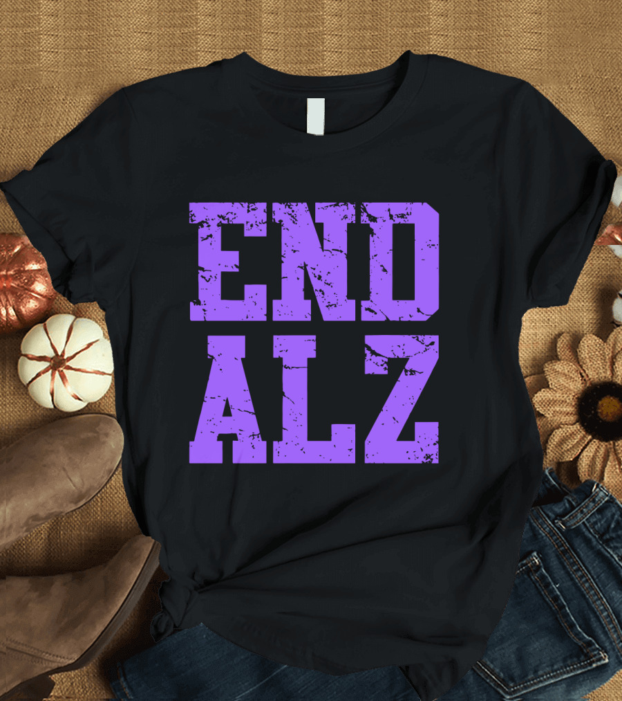 END ALZ Alzheimers Awareness Purple Text T-Shirt