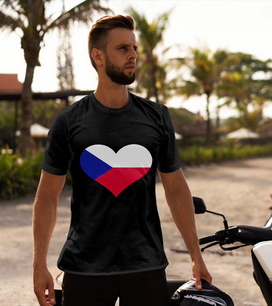 Czech Republic Flag Heart Shape T-Shirt