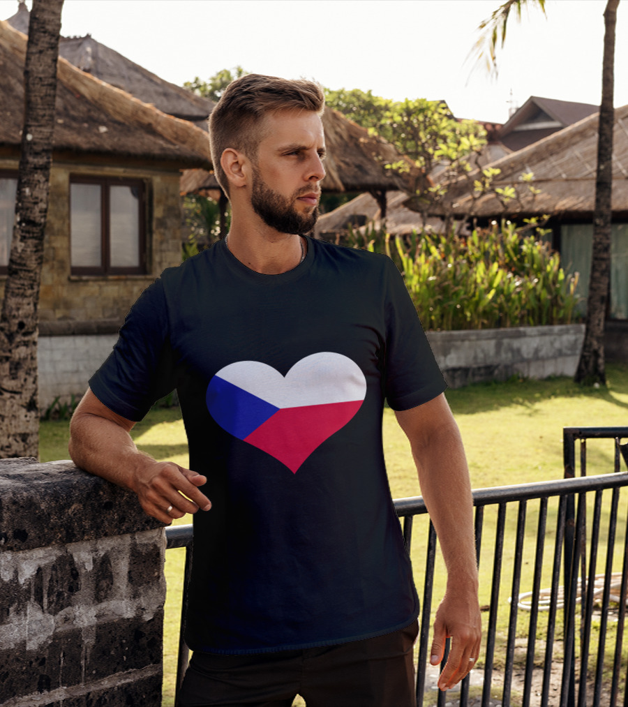 Czech Republic Flag Heart Shape T-Shirt
