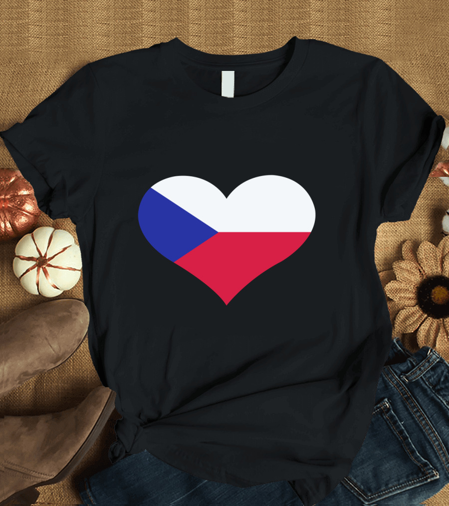 Czech Republic Flag Heart Shape T-Shirt