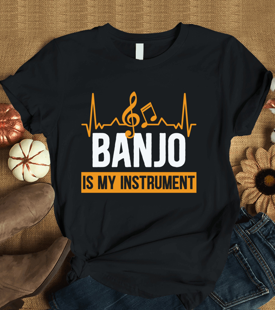 Banjo Is My Instrument with Musical Symbols and Sound Waves T-Shirt