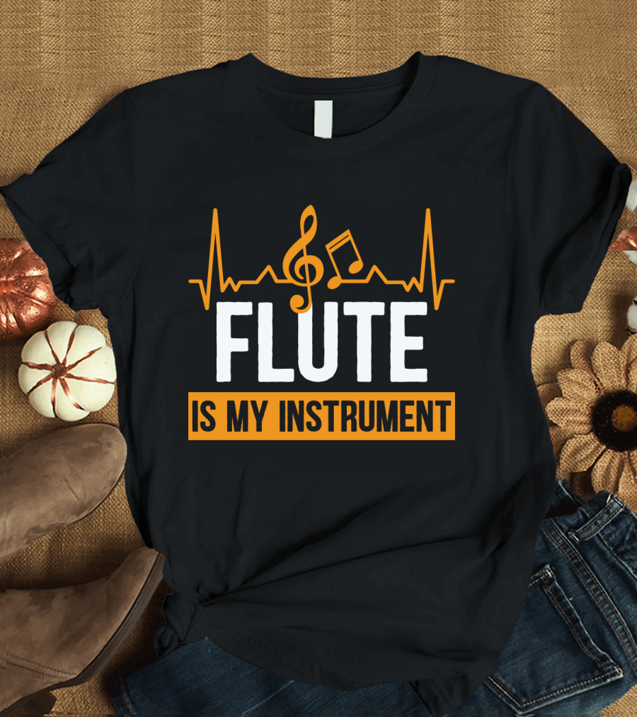 Flute Is My Instrument Musical Heartbeat Clef Notes T-Shirt