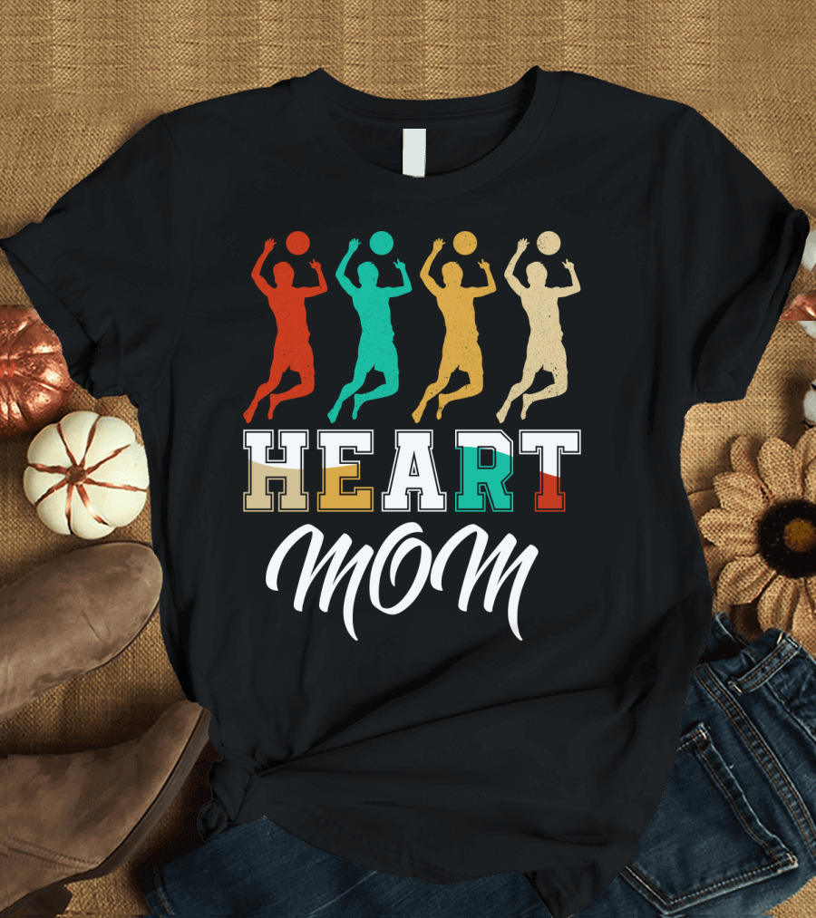 Volleyball Heart Mom Retro Silhouette Players T-Shirt