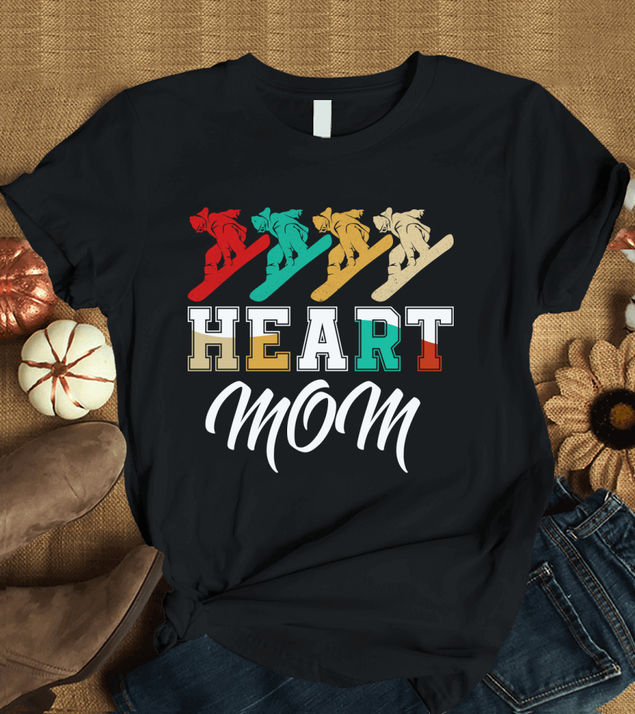 Snowboarding Heart Mom Multicolor Boarders T-Shirt