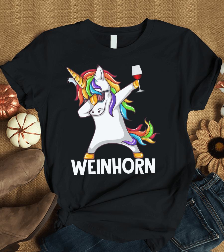 Weinhorn Dabbing Einhorn with Wine Glass T-Shirt