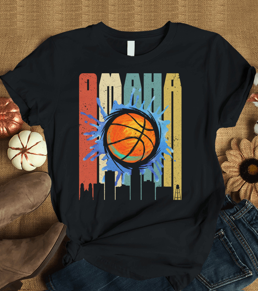 Omaha Basketball Skyline Vintage Splatter T-Shirt
