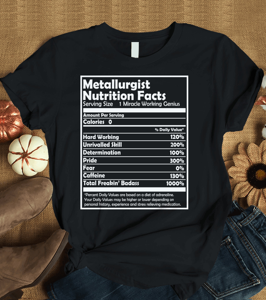 Metallurgist Nutrition Facts Miracle Working Genius 1000 Percent Freakin' Badass T-Shirt