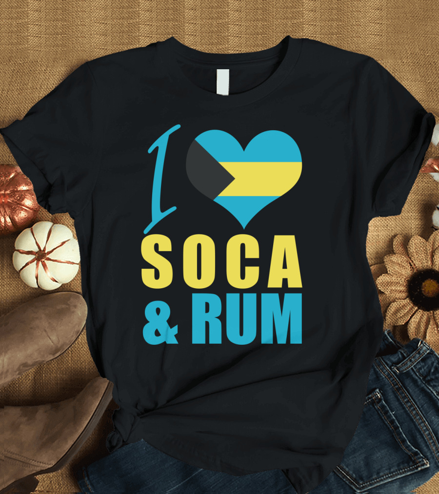 I Love Soca and Rum Bahamas Flag Heart T-Shirt