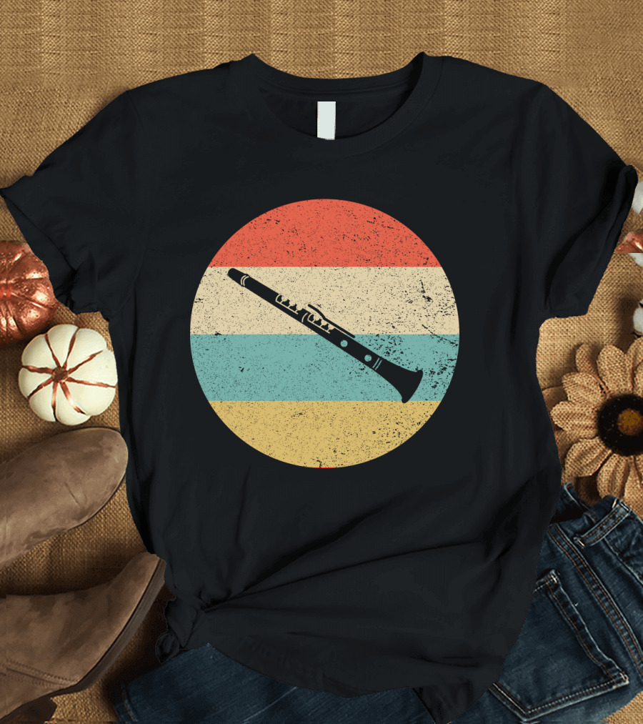Vintage Retro Clarinet Stripes Circle T-Shirt