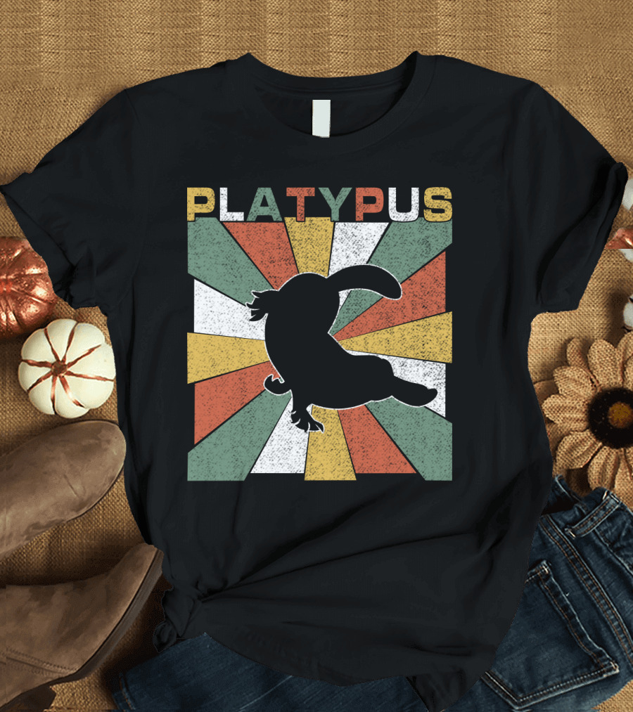 Platypus Retro 70s Vintage Silhouette Sunburst Colors T-Shirt