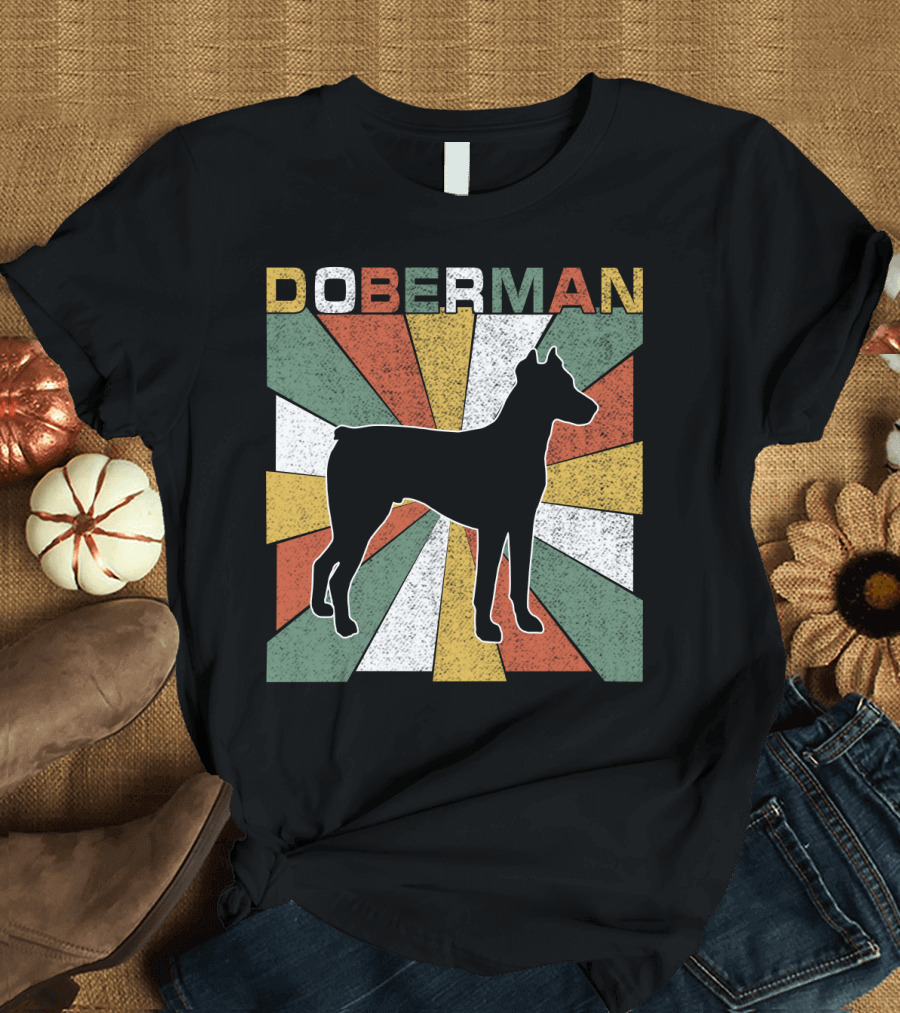 Doberman Retro 70s Silhouette Vintage Colors T-Shirt