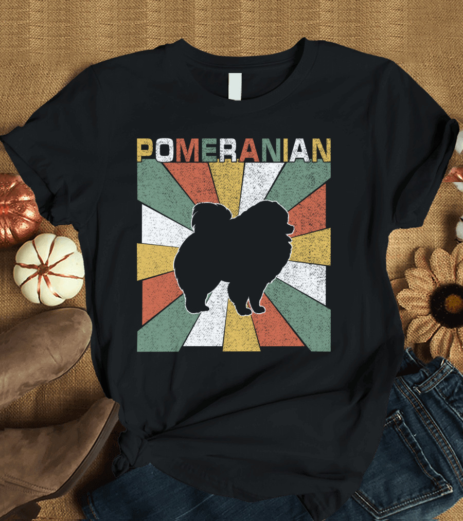 Pomeranian Dogs Retro 70s T-Shirt