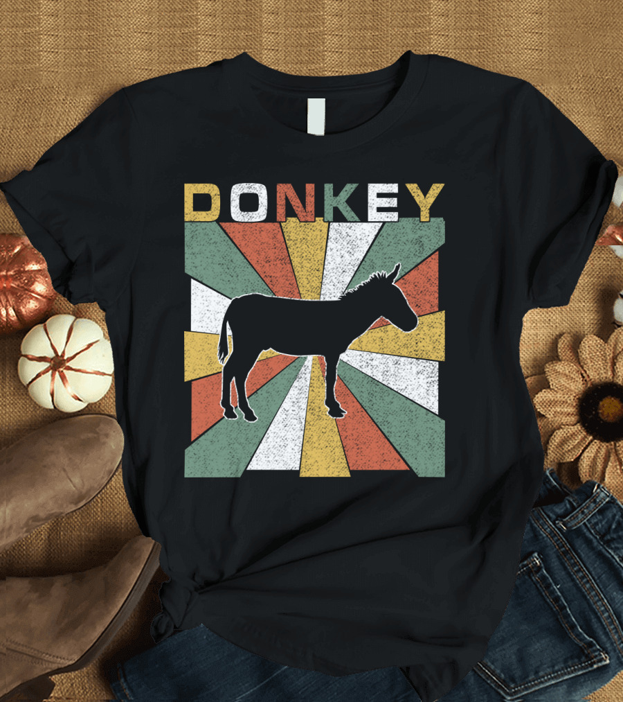 DONKEY Retro 70s Vintage Silhouette Colorful Stripes T-Shirt