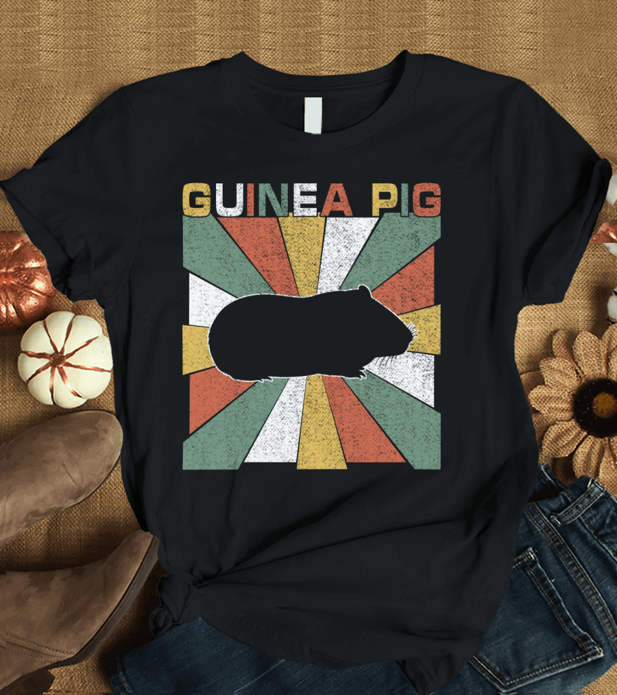 Guinea Pig Retro 70s Silhouette with Vintage Color Block T-Shirt