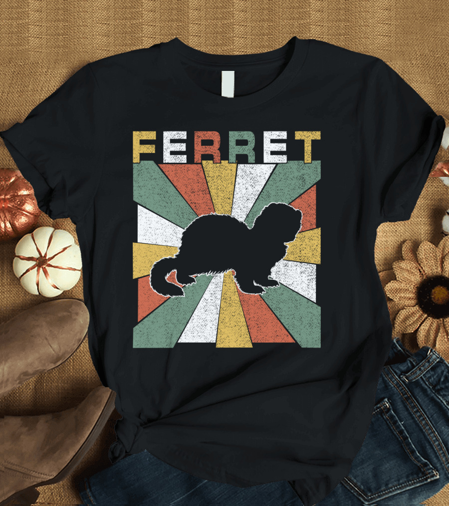 Ferret Vintage Silhouette with Retro 70s Sunburst T-Shirt