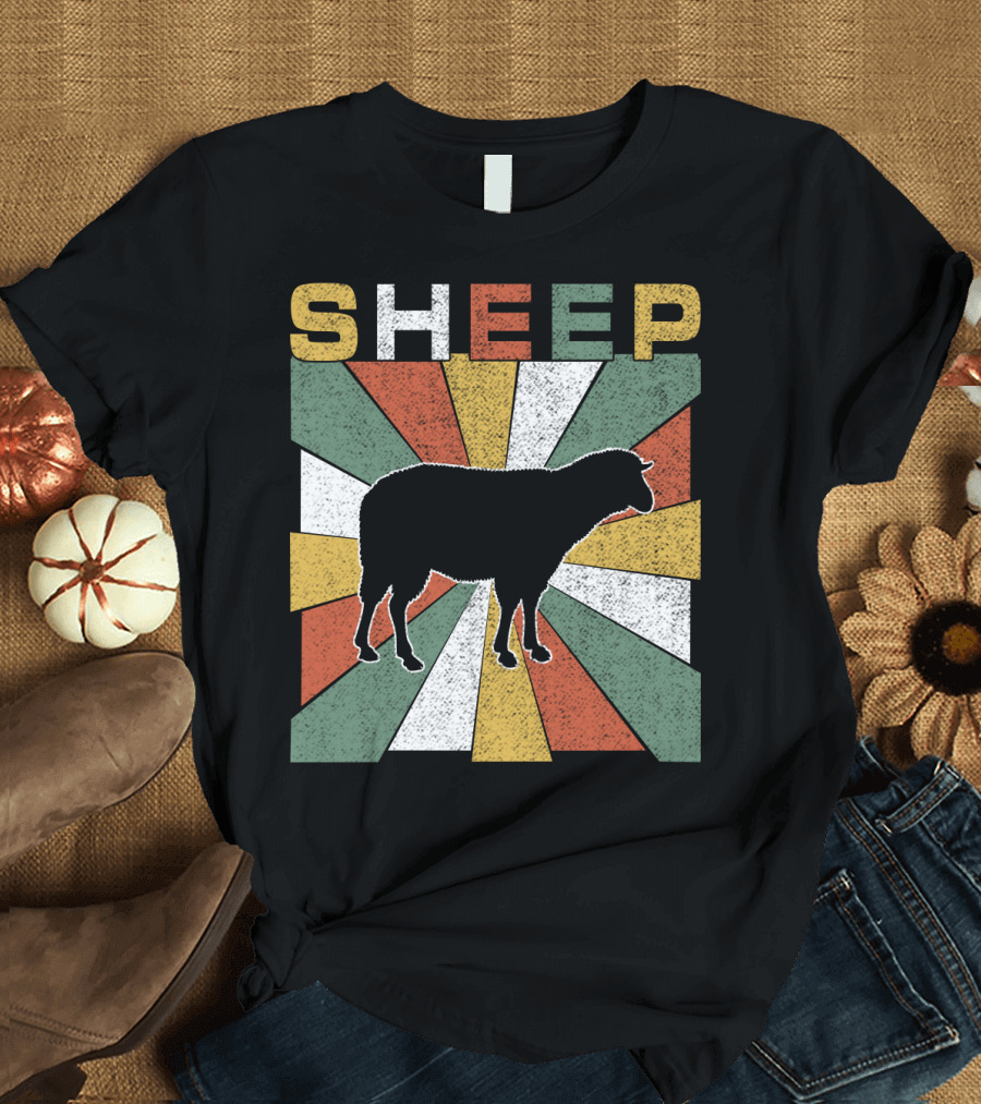 Sheep Retro 70s Vintage Silhouette Sunburst T-Shirt
