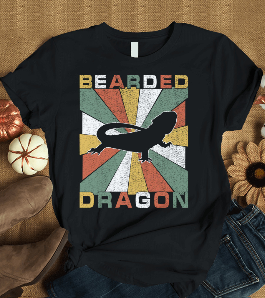 Bearded Dragon Retro 70s Vintage Silhouette Sunburst T-Shirt